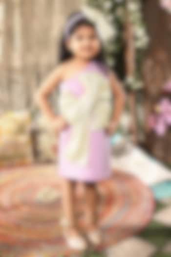 Purple Lycra One- Shoulder Dress For Girls by Fayon Kids