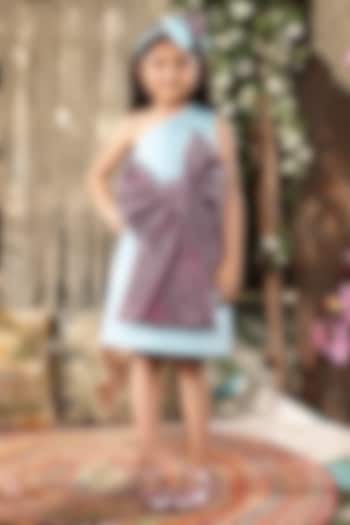 Blue Lycra One-Shoulder Dress For Girls by Fayon Kids