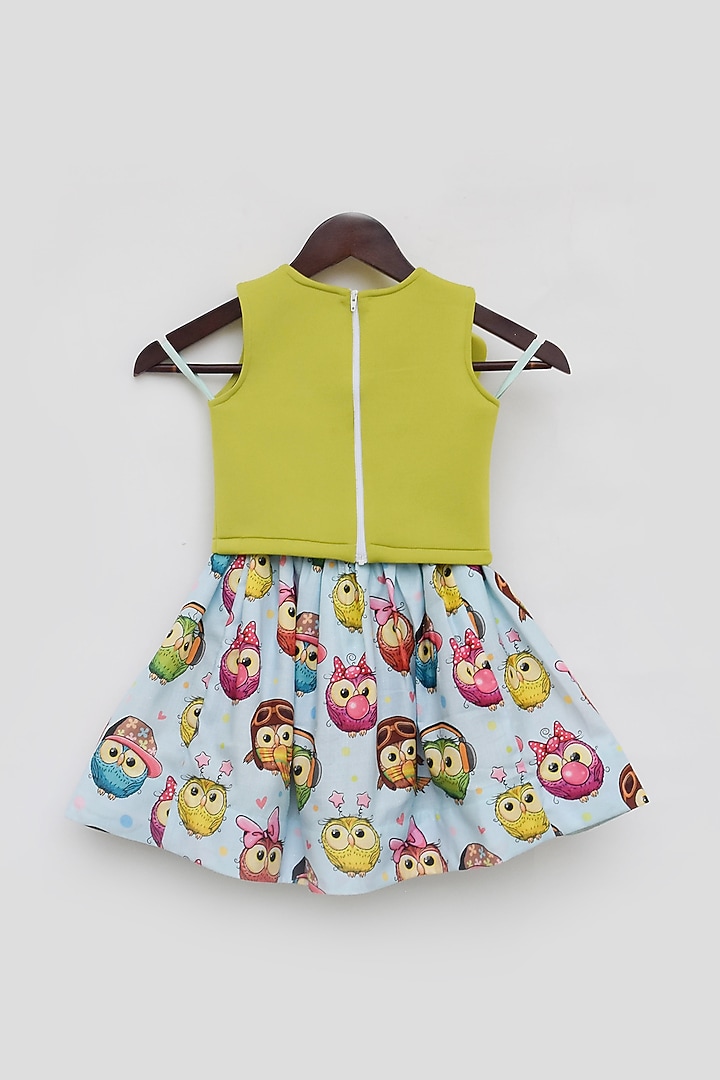 White Lycra Printed Skirt Set For Girls by Fayon Kids at Pernia's Pop Up Shop
