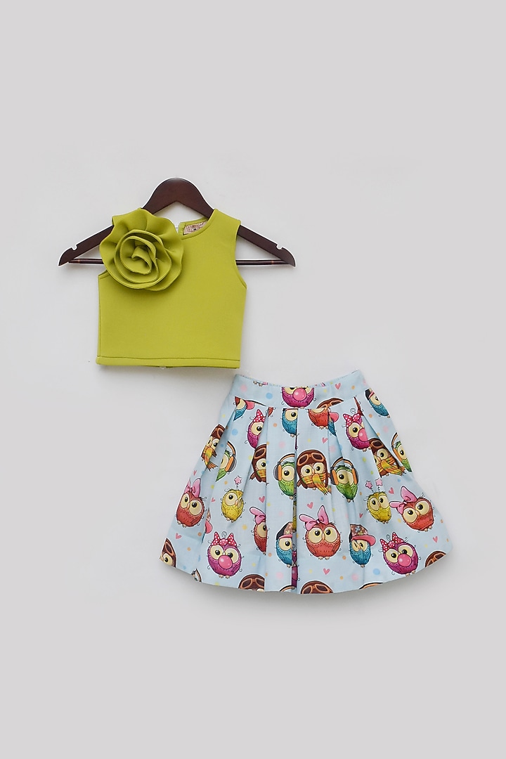 White Lycra Printed Skirt Set For Girls by Fayon Kids at Pernia's Pop Up Shop