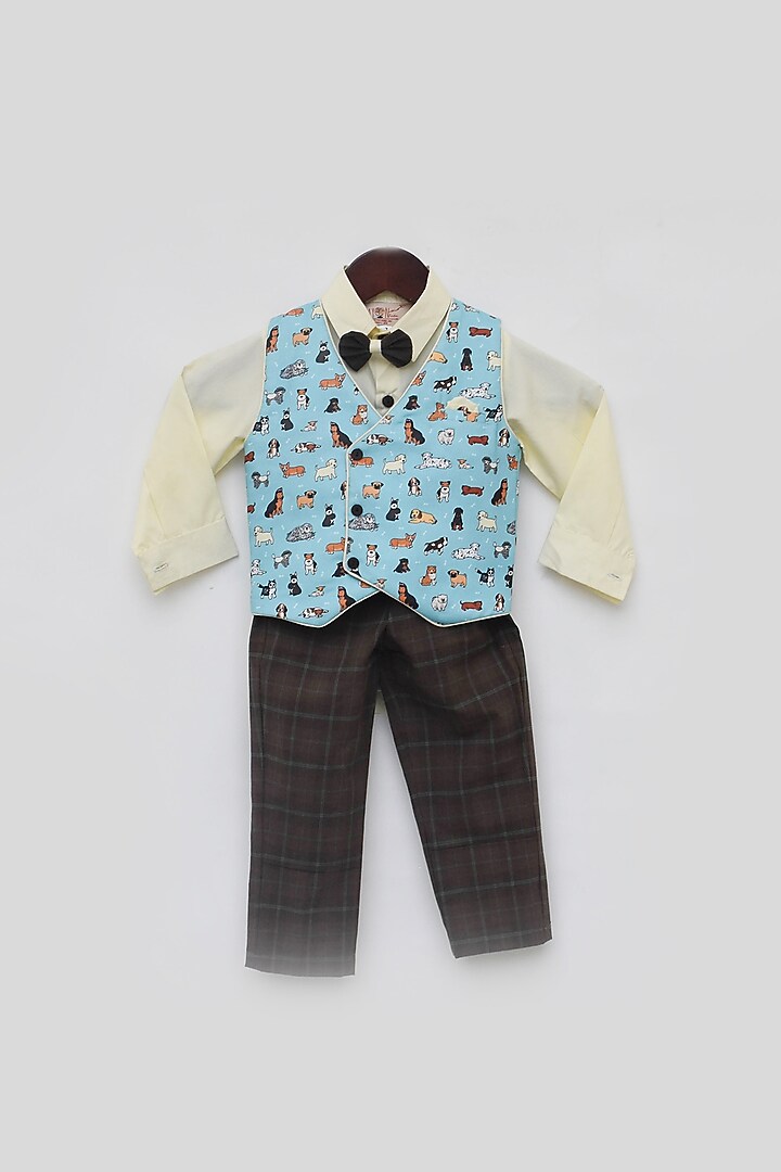 Blue Cotton Printed Jacket Set For Boys by Fayon Kids at Pernia's Pop Up Shop