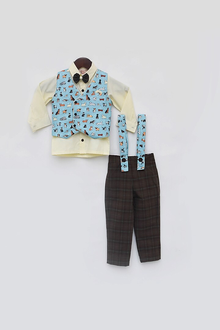 Blue Cotton Printed Jacket Set For Boys by Fayon Kids at Pernia's Pop Up Shop