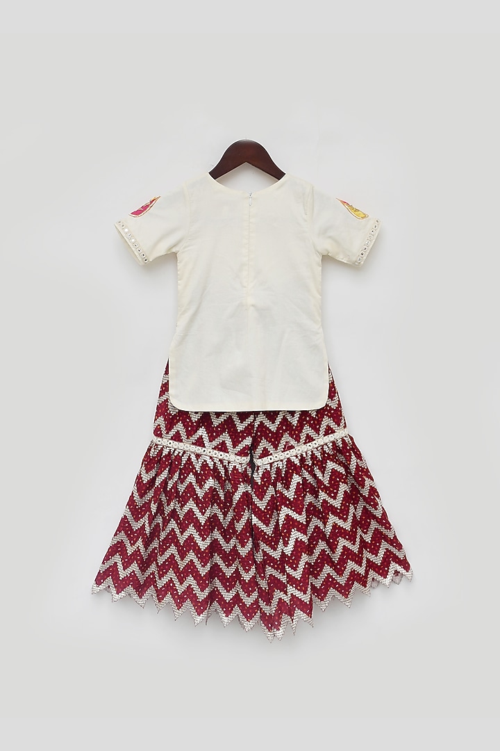 Marron Glace Cotton Bandhej Chevron Sharara Set For Girls by Fayon Kids at Pernia's Pop Up Shop
