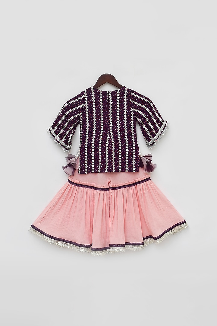 Peach Cotton Crinkle Sharara Set For Girls by Fayon Kids at Pernia's Pop Up Shop