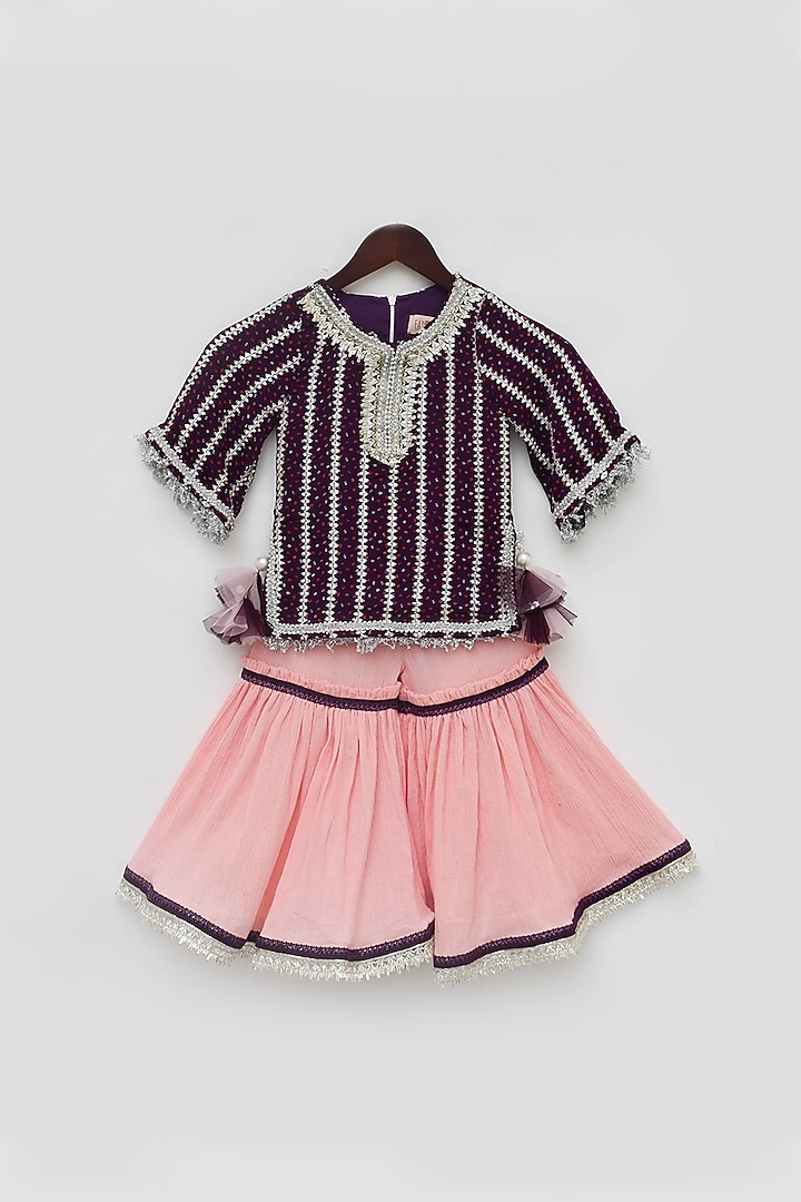 Peach Cotton Crinkle Sharara Set For Girls by Fayon Kids at Pernia's Pop Up Shop