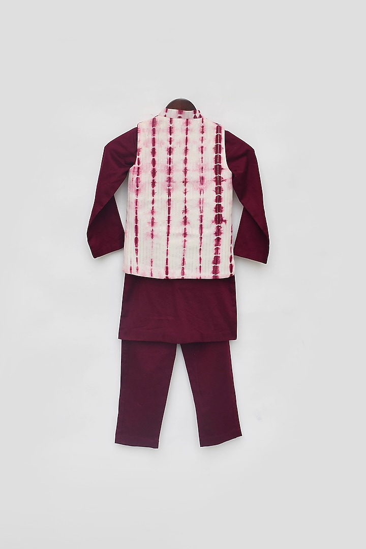 Marron Glace Cotton & Cotton Tie-Dyed Nehru Jacket With Kurta Set For Boys by Fayon Kids at Pernia's Pop Up Shop