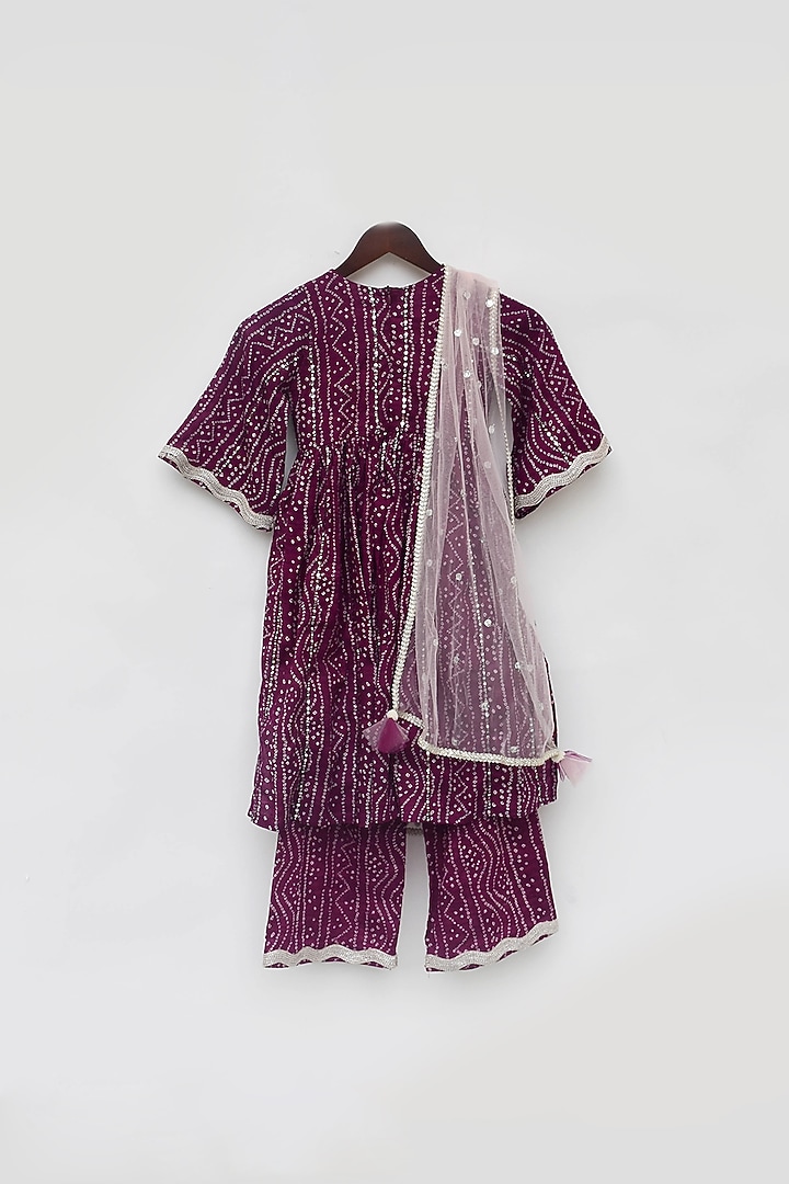 Purple Cotton Bandhej Printed Kurta Set For Girls by Fayon Kids at Pernia's Pop Up Shop