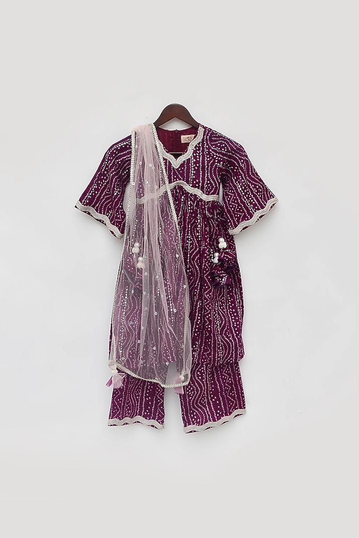 Purple Cotton Bandhej Printed Kurta Set For Girls by Fayon Kids at Pernia's Pop Up Shop