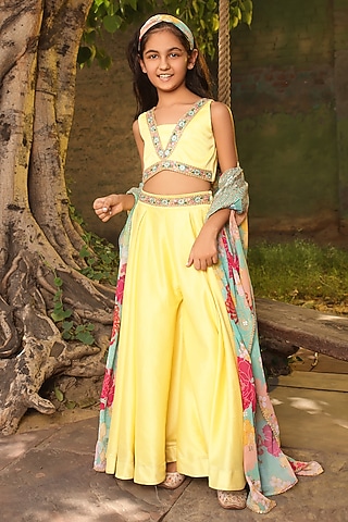 Yellow Croma Flared Pant Set For Girls by Fayon Kids