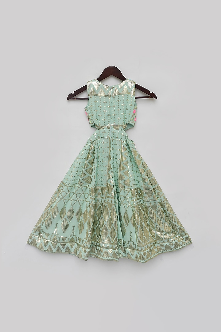 Sea Green Sequins Embroidered Jumpsuit For Girls by Fayon Kids at Pernia's Pop Up Shop