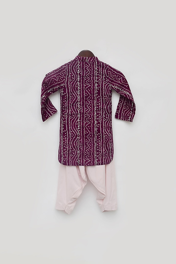 Purple Cotton Bandhej Printed Kurta Set For Boys by Fayon Kids at Pernia's Pop Up Shop