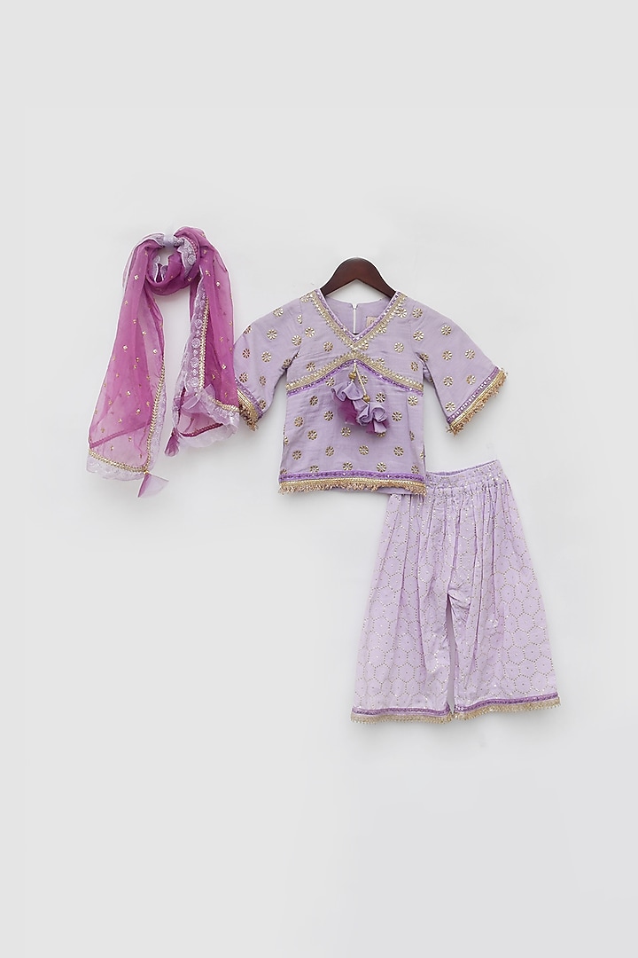 Lilac Cotton Printed & Embroidered Sharara Set For Girls by Fayon Kids at Pernia's Pop Up Shop