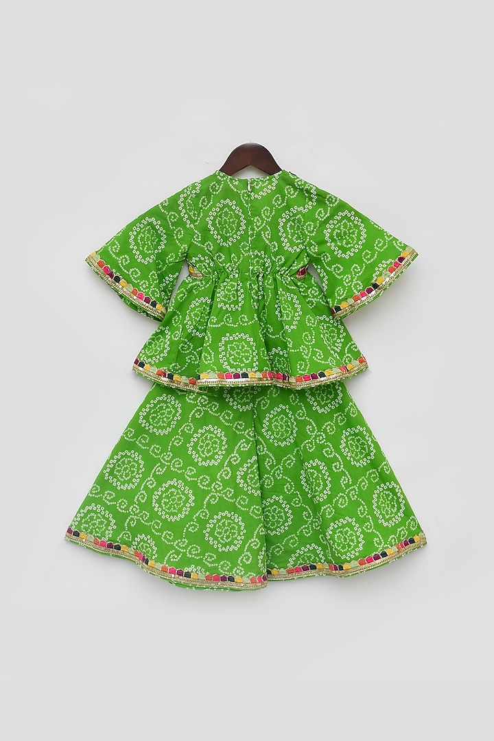 Green Cotton Bandhej Printed Sharara Set For Girls by Fayon Kids at Pernia's Pop Up Shop