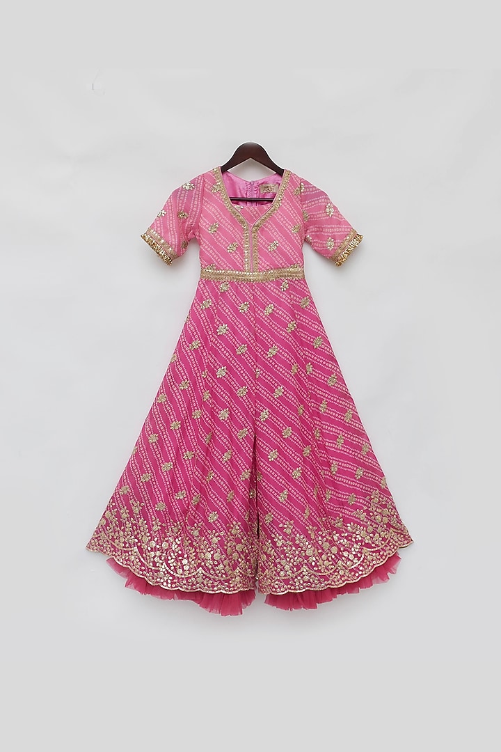 Pink Georgette Bandhej Printed Jumpsuit For Girls by Fayon Kids at Pernia's Pop Up Shop