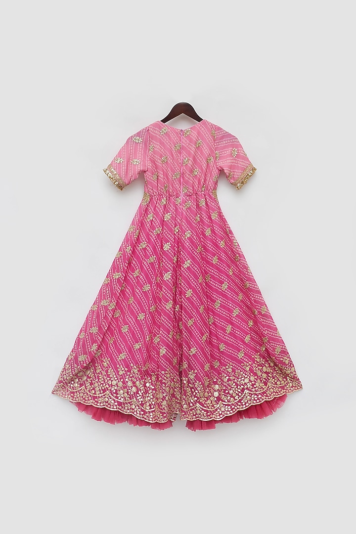 Pink Georgette Bandhej Printed Jumpsuit For Girls by Fayon Kids at Pernia's Pop Up Shop
