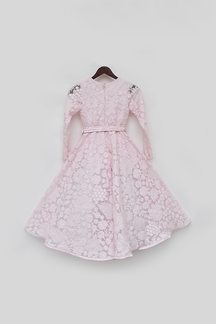 Baby Pink Organza Embroidered Gown For Girls by Fayon Kids at Pernia's Pop Up Shop