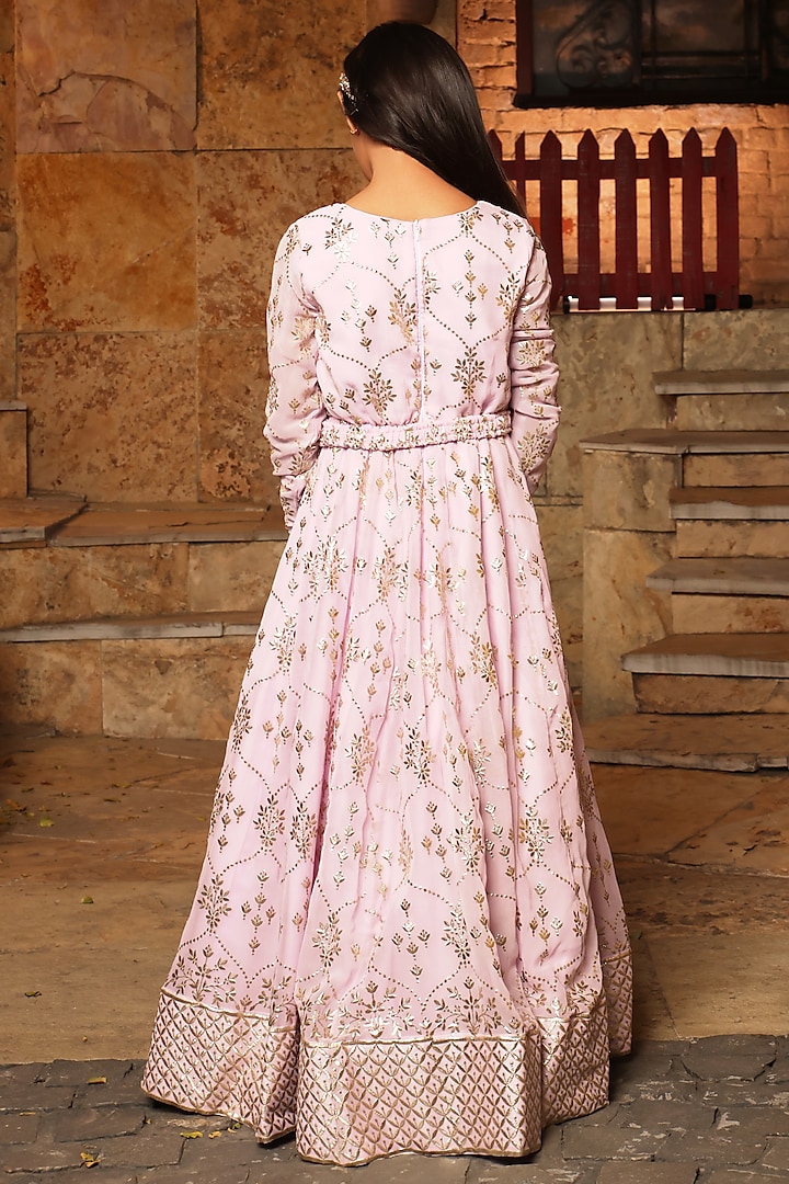 Lilac Georgette Foil Printed Anarkali For Girls by Fayon Kids at Pernia's Pop Up Shop