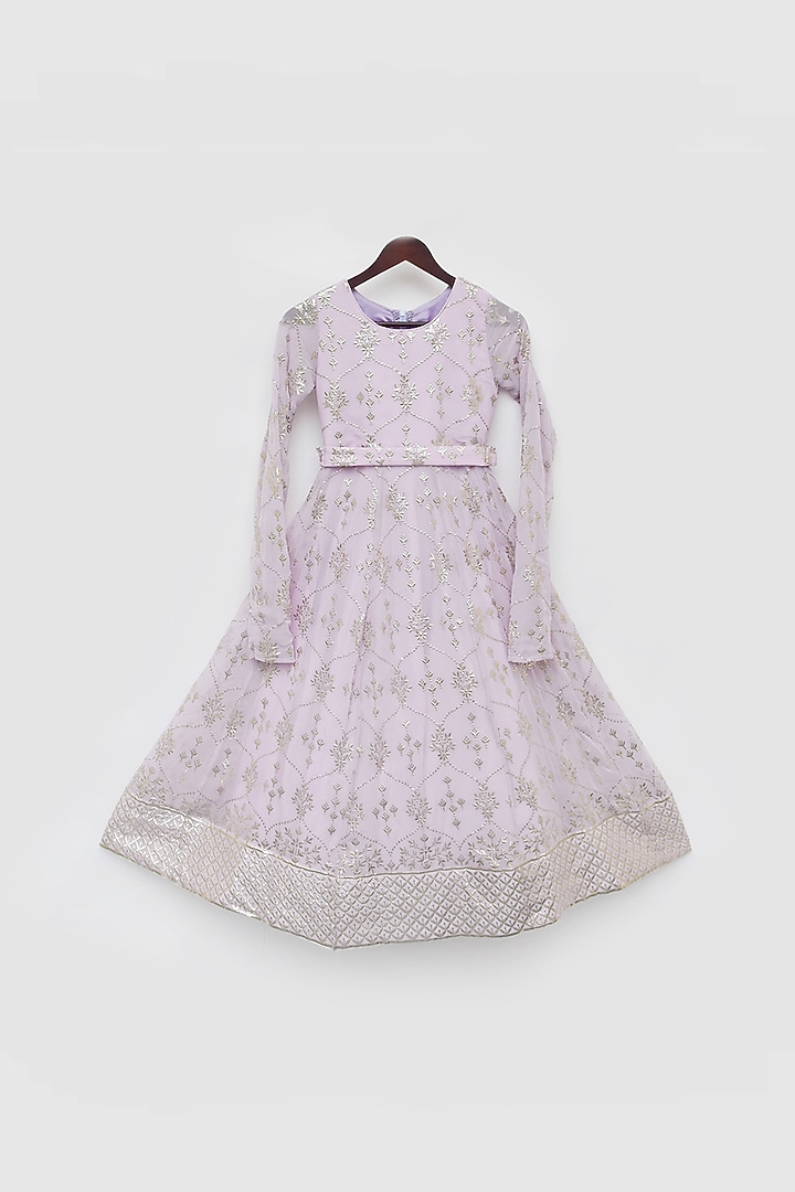 Lilac Georgette Foil Printed Anarkali For Girls by Fayon Kids at Pernia's Pop Up Shop