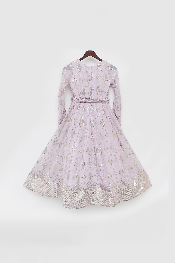 Lilac Georgette Foil Printed Anarkali For Girls by Fayon Kids at Pernia's Pop Up Shop