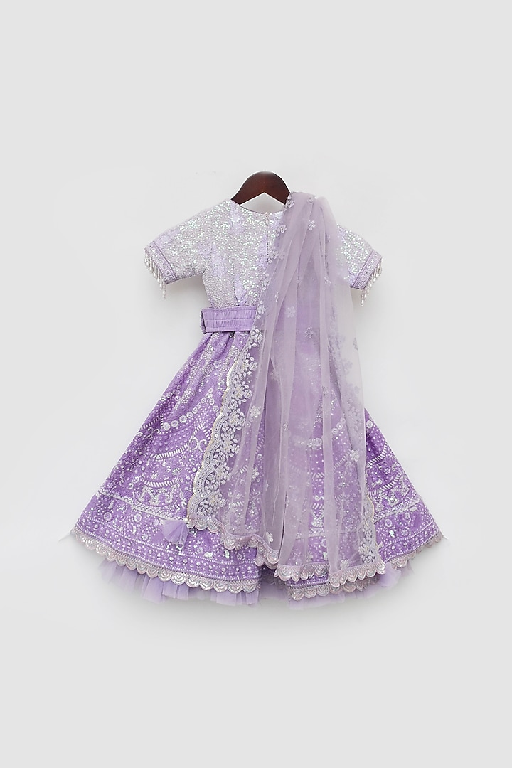 Purple Lucknowi Embroidered Lehenga Set For Girls by Fayon Kids at Pernia's Pop Up Shop