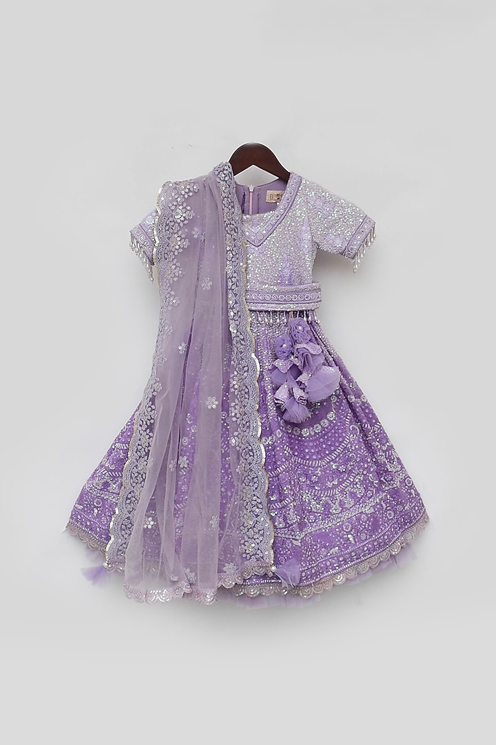 Purple Lucknowi Embroidered Lehenga Set For Girls by Fayon Kids at Pernia's Pop Up Shop