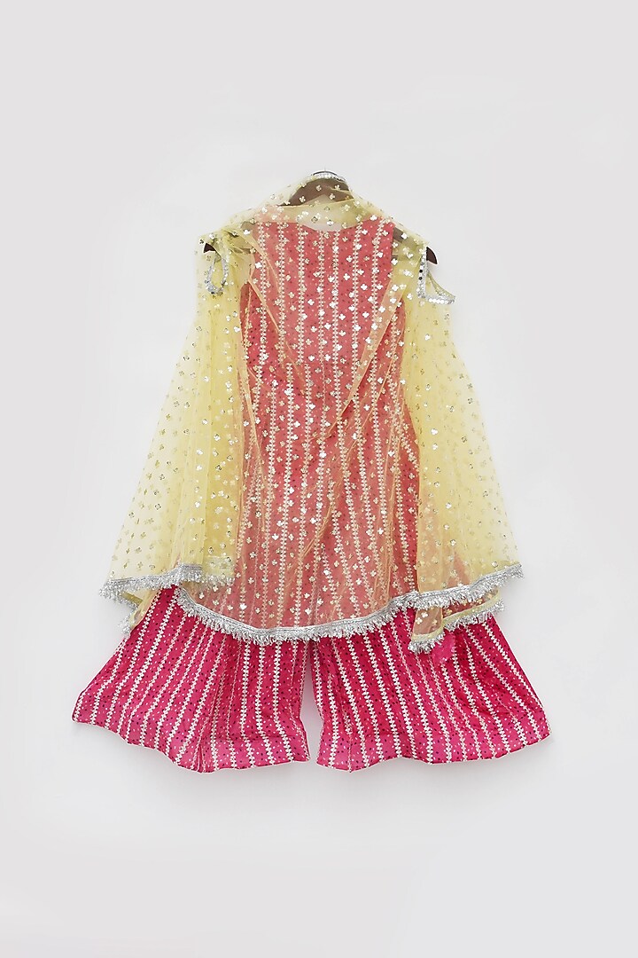 Pink Silk & Net Bandhej Printed Jumpsuit With Cape For Girls by Fayon Kids at Pernia's Pop Up Shop