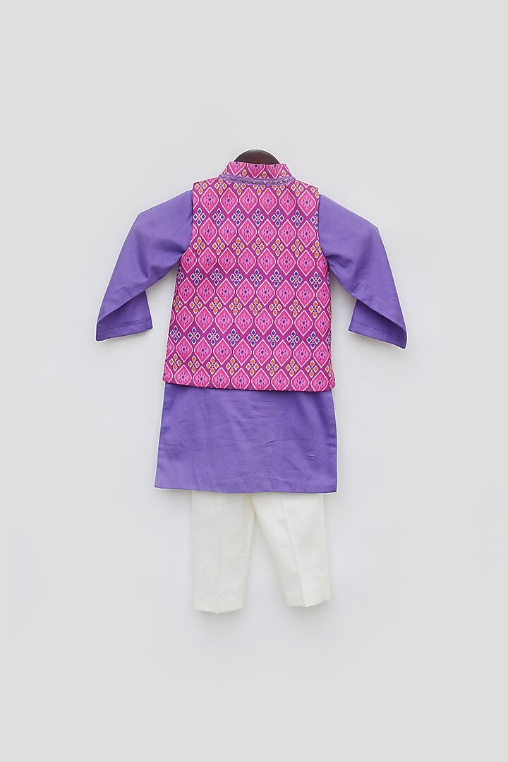 Pink Cotton & Glace Cotton Printed Nehru Jacket With Kurta Set For Boys by Fayon Kids at Pernia's Pop Up Shop