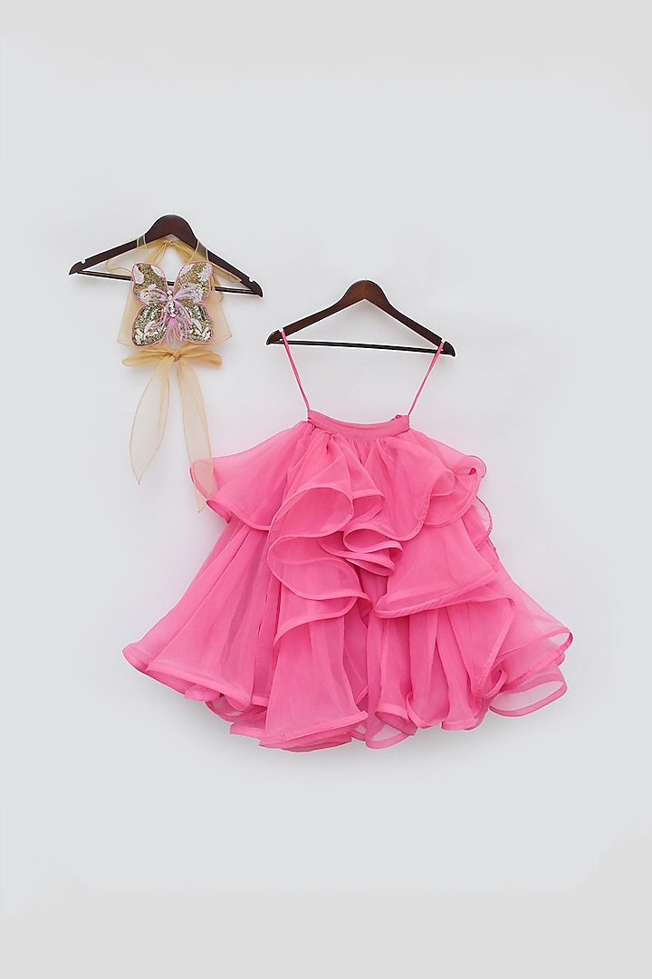 Pink Georgette Ruffled Skirt Set For Girls by Fayon Kids at Pernia's Pop Up Shop