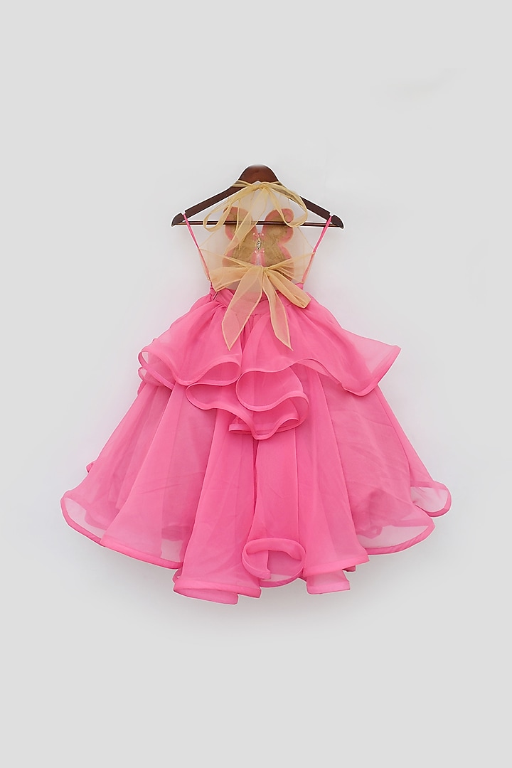 Pink Georgette Ruffled Skirt Set For Girls by Fayon Kids at Pernia's Pop Up Shop