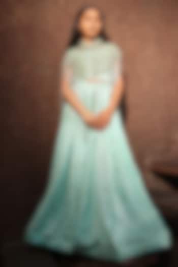 Aqua Blue Georgette Printed Pant Set For Girls by Fayon Kids at Pernia's Pop Up Shop