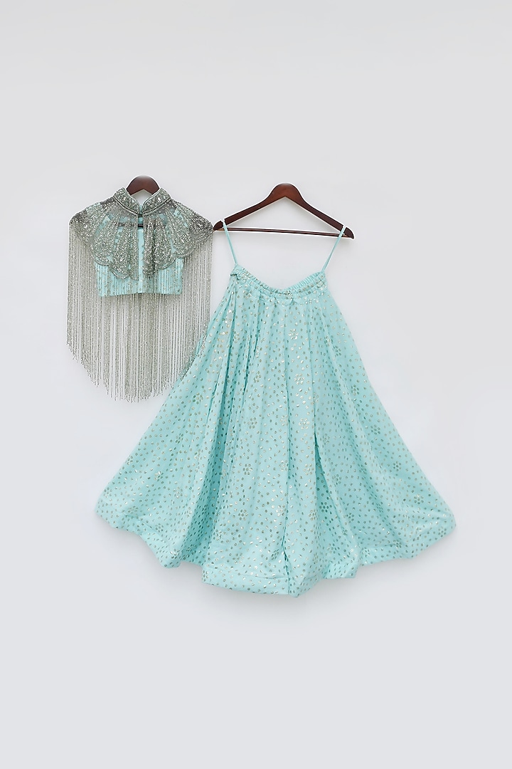 Aqua Blue Georgette Printed Pant Set For Girls by Fayon Kids at Pernia's Pop Up Shop