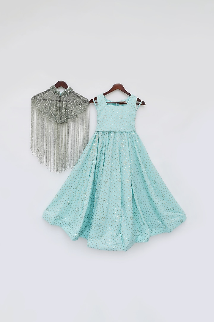 Aqua Blue Georgette Printed Pant Set For Girls by Fayon Kids at Pernia's Pop Up Shop