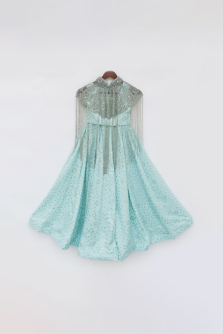 Aqua Blue Georgette Printed Pant Set For Girls by Fayon Kids at Pernia's Pop Up Shop