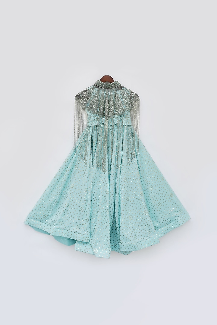 Aqua Blue Georgette Printed Pant Set For Girls by Fayon Kids at Pernia's Pop Up Shop