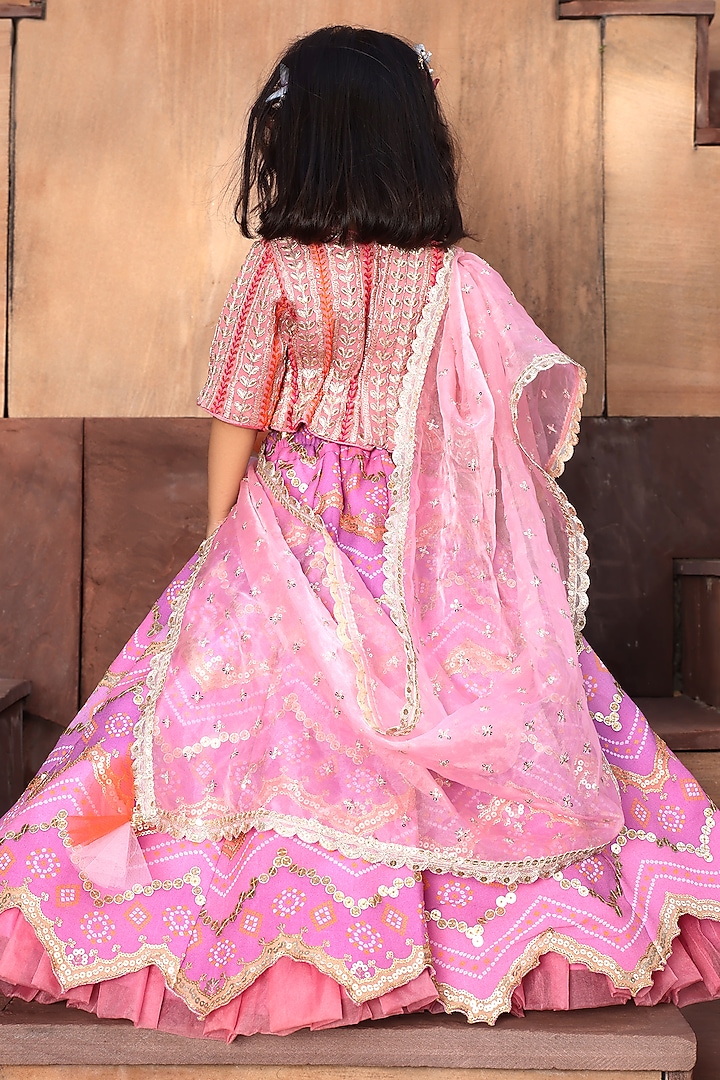 Purple Georgette Embroidered Lehenga Set For Girls by Fayon Kids at Pernia's Pop Up Shop