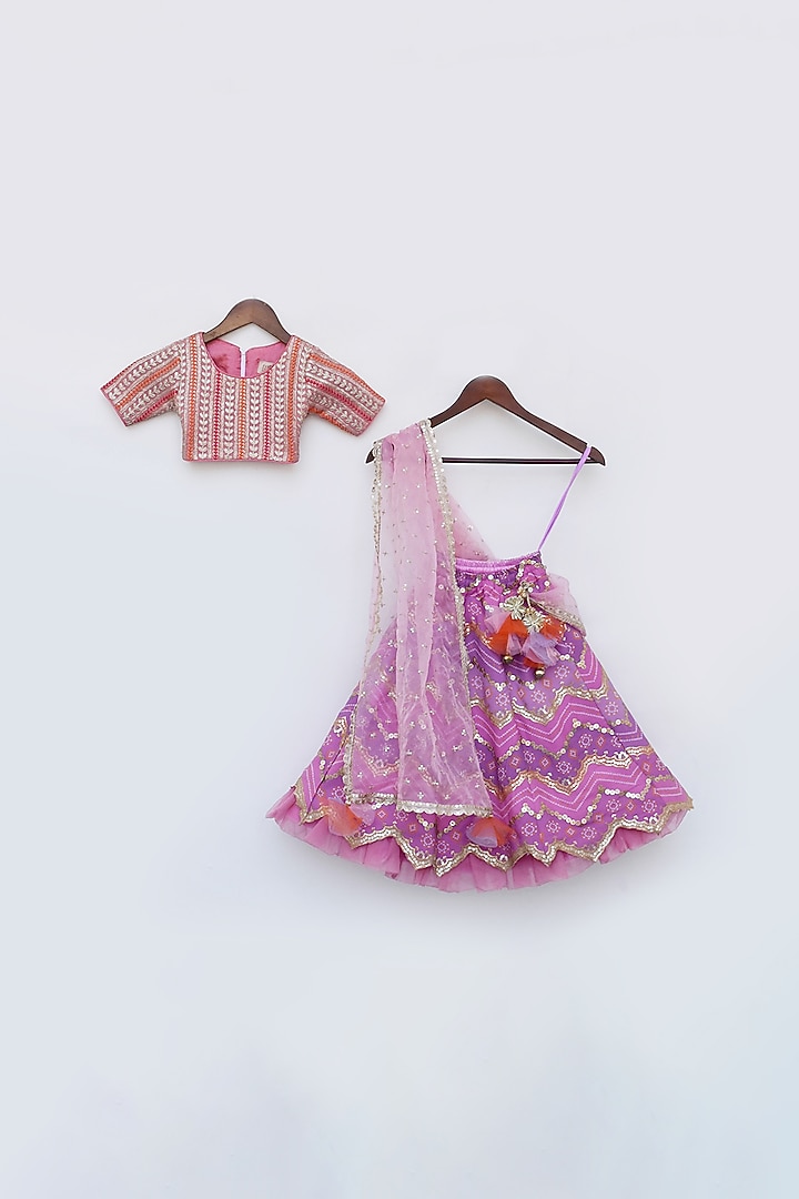 Purple Georgette Embroidered Lehenga Set For Girls by Fayon Kids at Pernia's Pop Up Shop