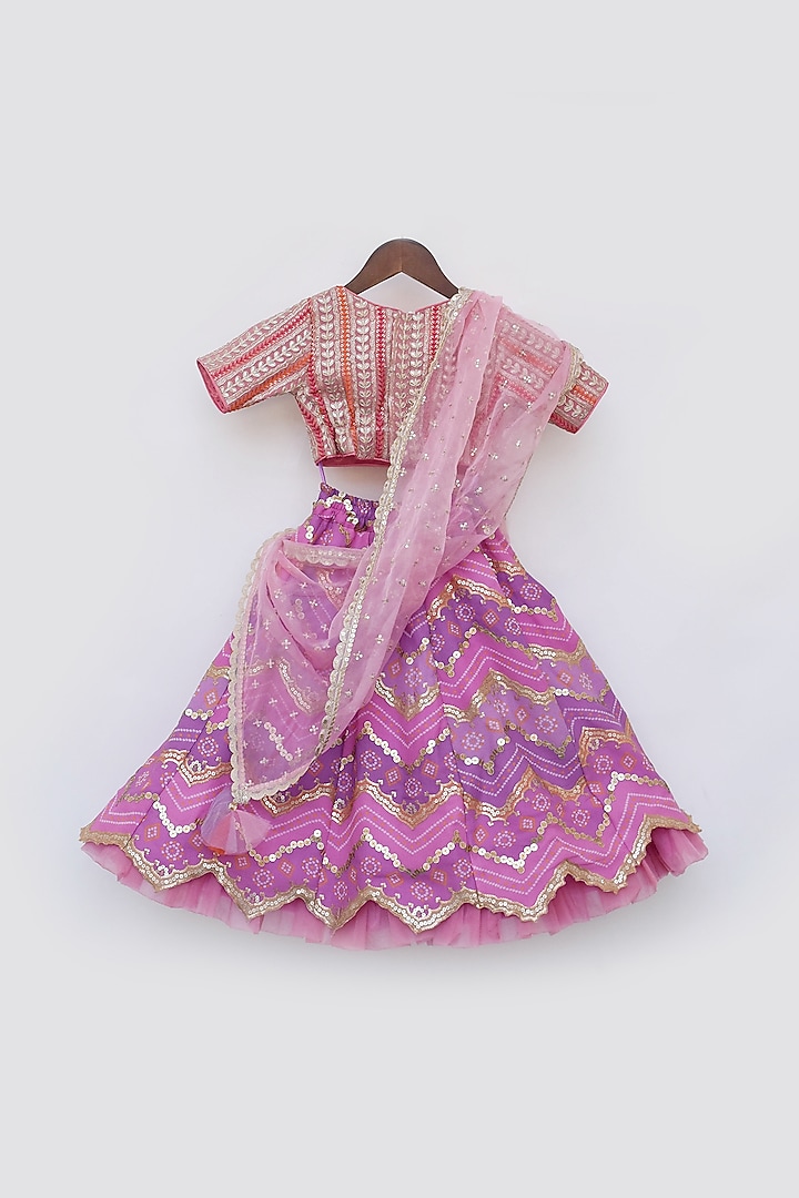 Purple Georgette Embroidered Lehenga Set For Girls by Fayon Kids at Pernia's Pop Up Shop