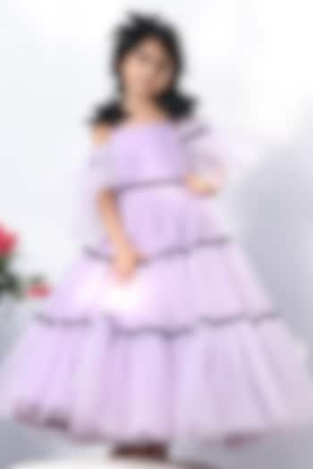 Lilac Sequins Net Layered Gown For Girls by Fayon Kids at Pernia's Pop Up Shop