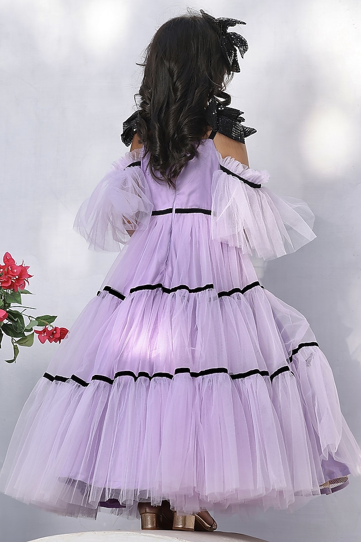 Lilac Sequins Net Layered Gown For Girls by Fayon Kids at Pernia's Pop Up Shop