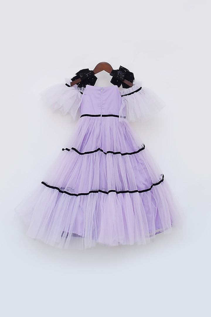 Lilac Sequins Net Layered Gown For Girls by Fayon Kids at Pernia's Pop Up Shop