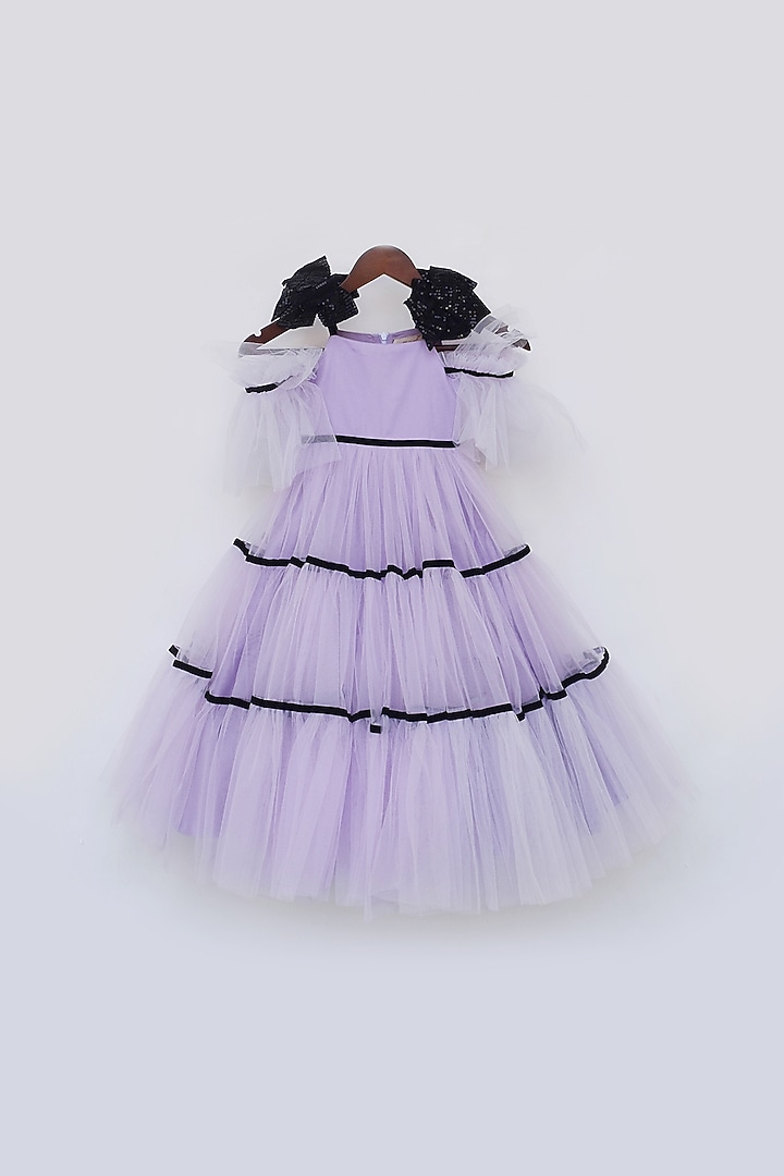 Lilac Sequins Net Layered Gown For Girls by Fayon Kids at Pernia's Pop Up Shop