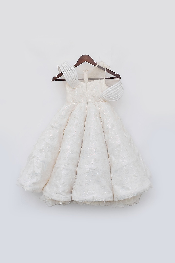 Off-White Net Embellished Gown For Girls by Fayon Kids at Pernia's Pop Up Shop