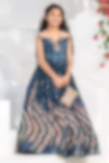 Teal Blue Sequins Gown For Girls by Fayon Kids at Pernia's Pop Up Shop