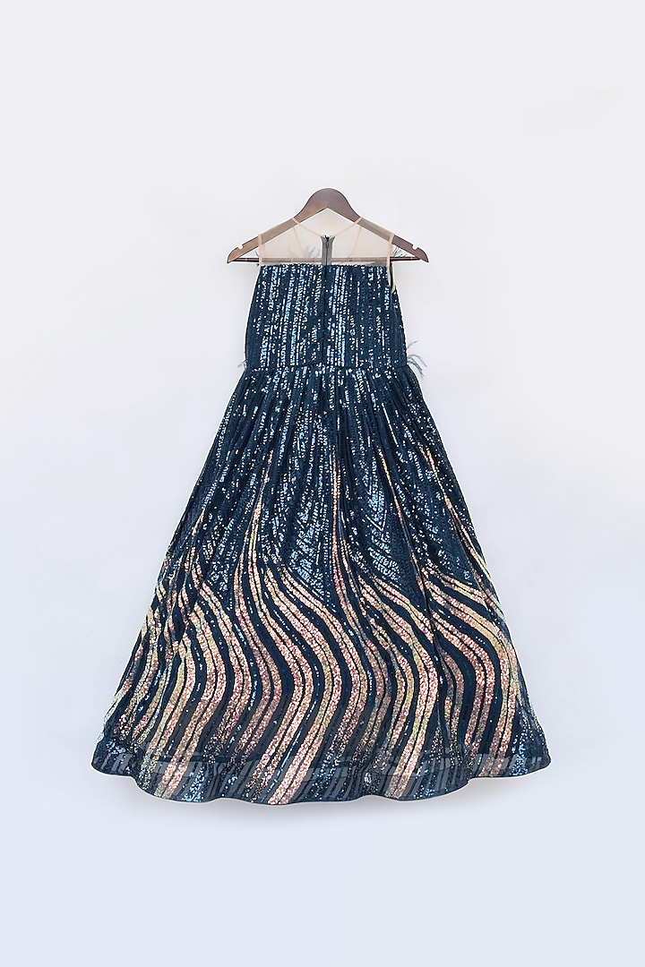 Teal Blue Sequins Gown For Girls by Fayon Kids at Pernia's Pop Up Shop