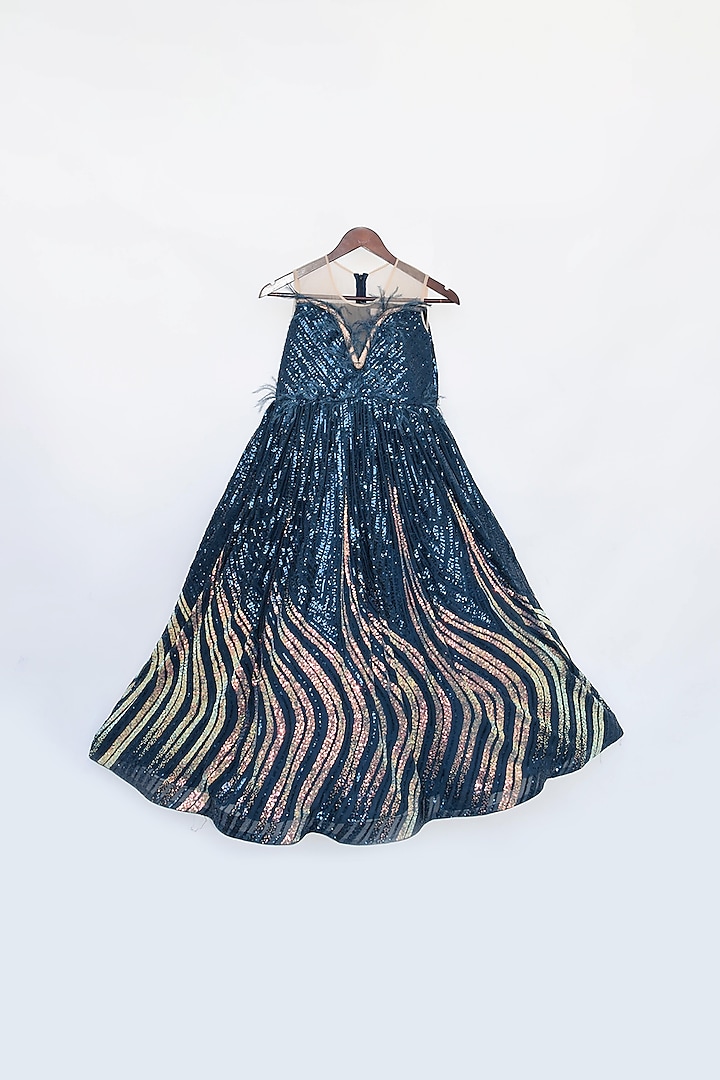 Teal Blue Sequins Gown For Girls by Fayon Kids at Pernia's Pop Up Shop