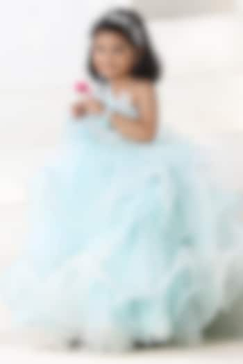 Powder Blue Net & Organza Embroidered One-Shoulder Layered Gown by Fayon Kids at Pernia's Pop Up Shop