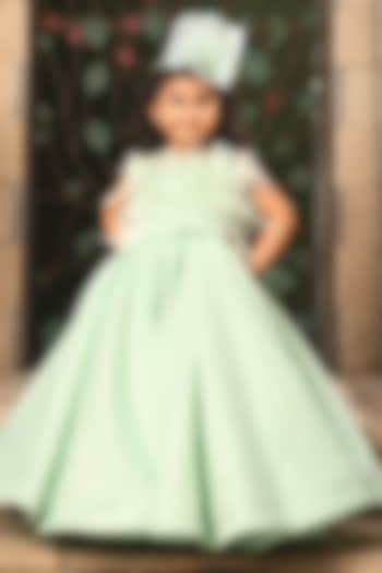 Pista Green Shimmer Net Ball Gown For Girls by Fayon Kids at Pernia's Pop Up Shop