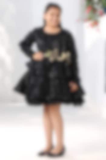 Black Sequins Embellished Jacket Dress For Girls by Fayon Kids