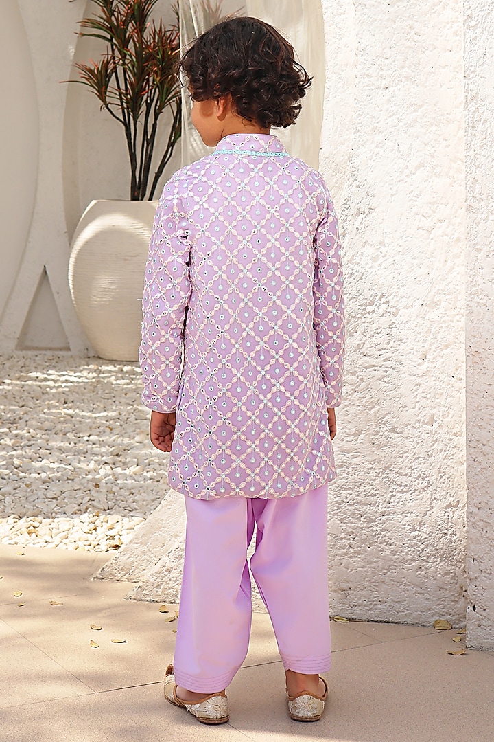 Lilac Georgette Embroidered Kurta Set For Boys by Fayon Kids at Pernia's Pop Up Shop