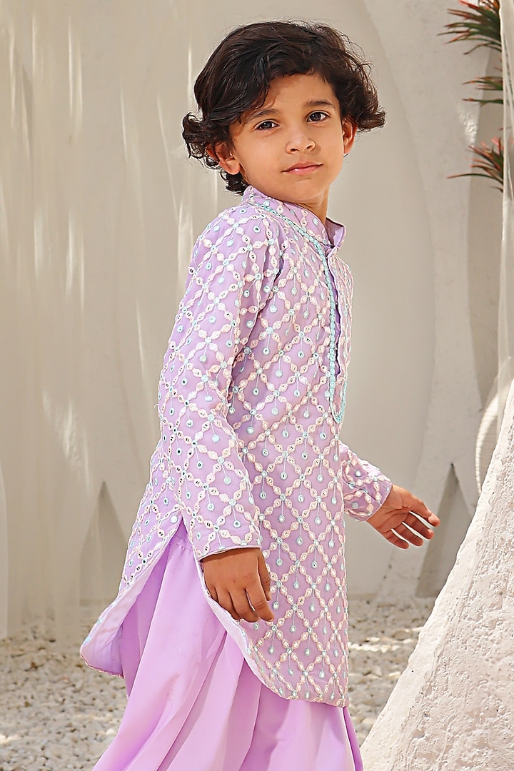 Lilac Georgette Embroidered Kurta Set For Boys by Fayon Kids at Pernia's Pop Up Shop